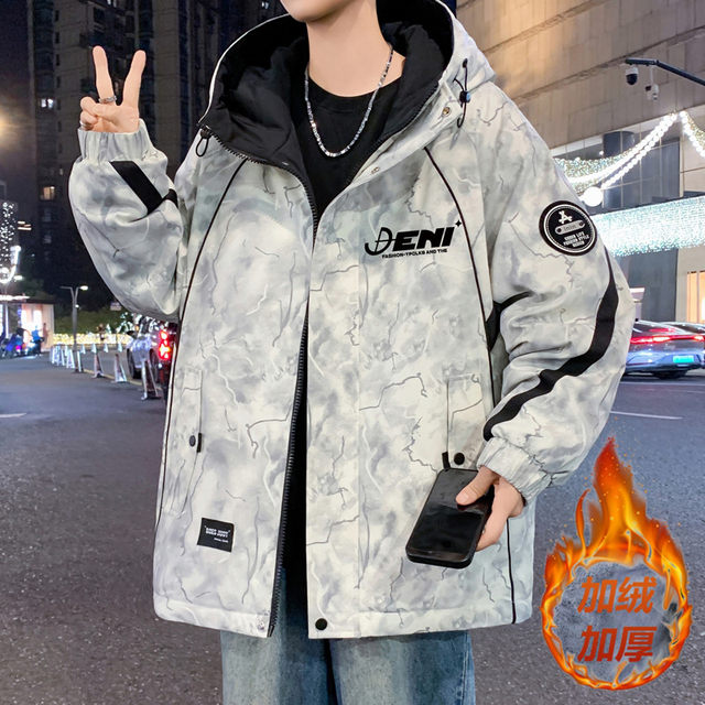 Autumn and Winter Hooded Fleece-Lined Thickened Workwear Jacket for Men, Teenagers, and Students, Windproof and Warm, Outdoor Jacket