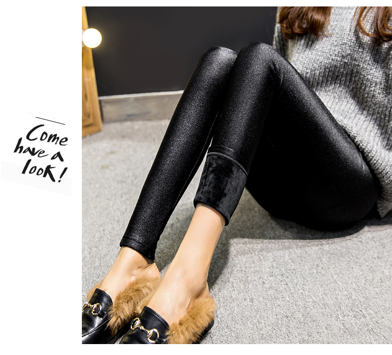 Quần legging giả da nữ mặc cộng với nhung dày mới quần da đen mỏng co giãn chân quần bó sát quần đùi nữ