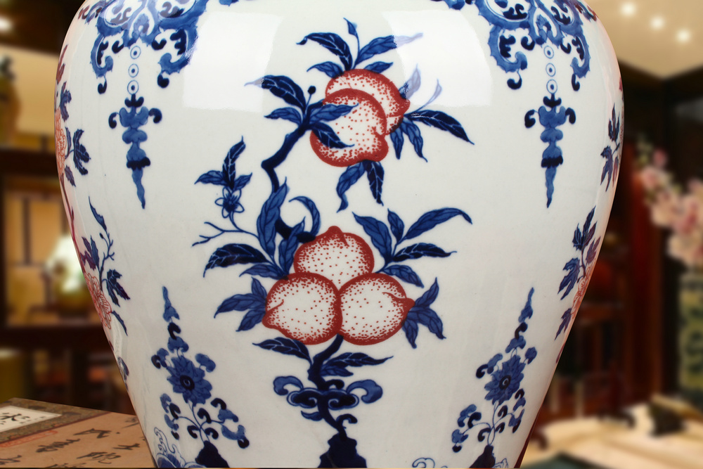 Jingdezhen ceramics hand - made youligong peach pomegranate flower grain general canister to Chinese classical furnishing articles