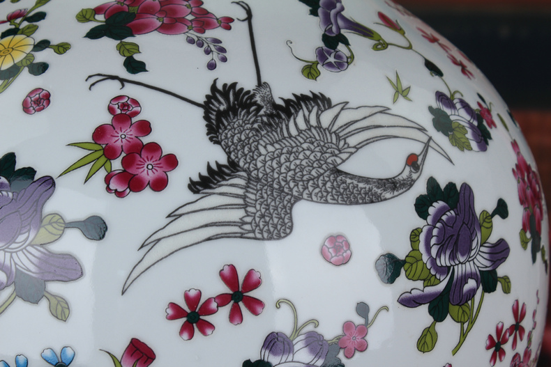 Jingdezhen ceramics noctilucent powder enamel pine crane live celestial large vases, creative Chinese style household decorations
