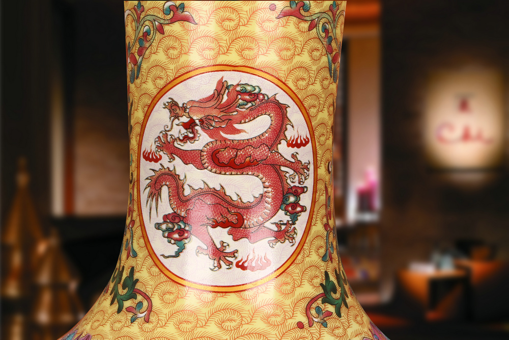 Jingdezhen ceramics archaize Kowloon enamel vase handicraft furnishing articles of Chinese style household decoration