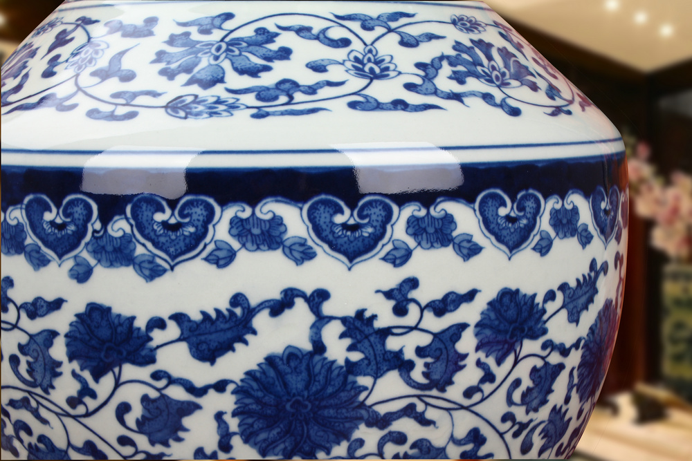 Jingdezhen ceramics hand - made flowers blue tie up branches ears admiralty big vase classical Chinese style household furnishing articles