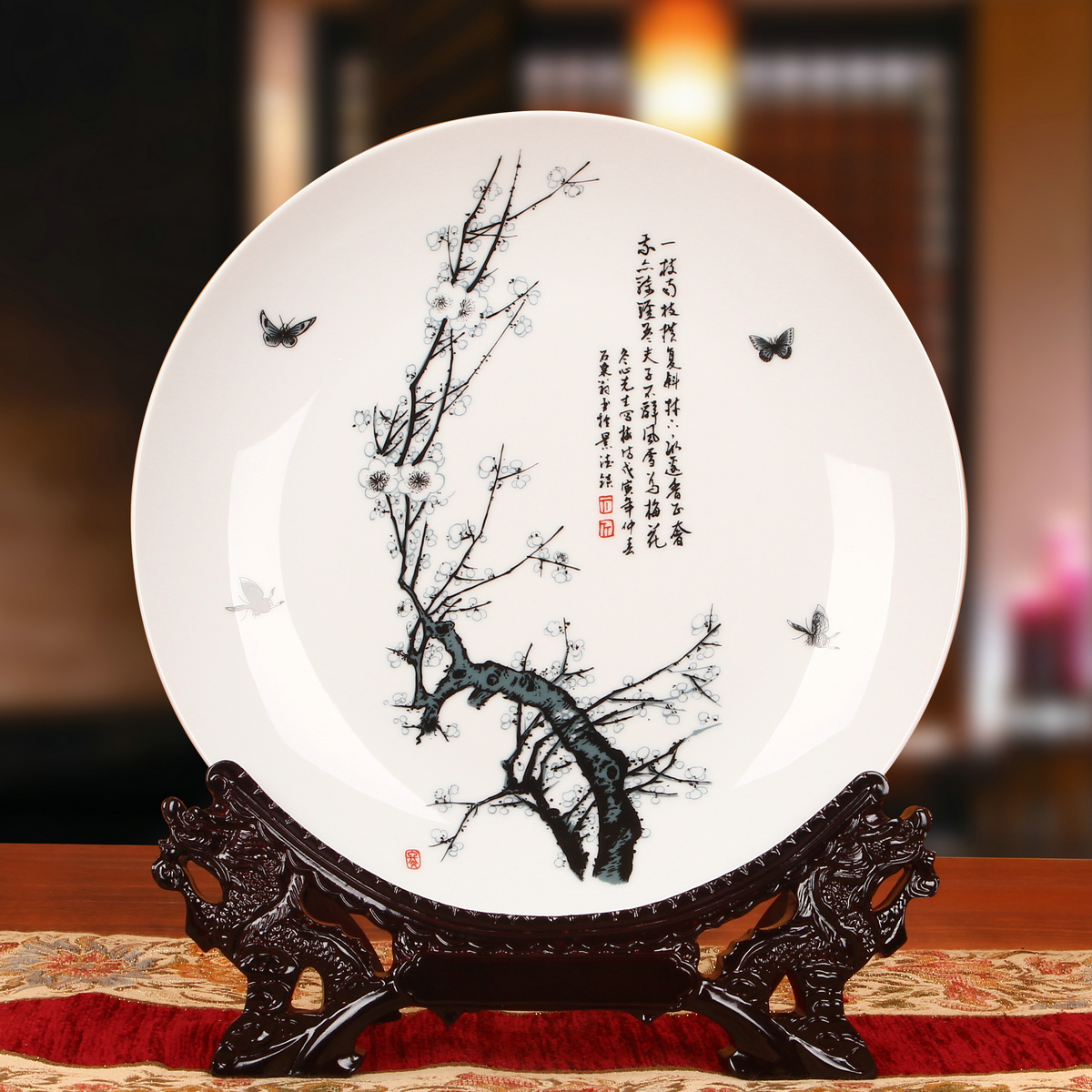 Jingdezhen porcelain Meilan bamboo chrysanthemum plum dish Hanging dish Flower dish Simple modern home decoration