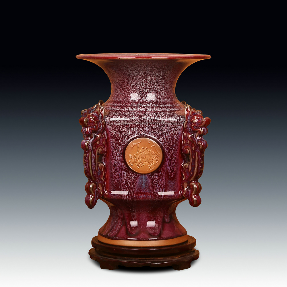 Jingdezhen ceramic vase archaize of jun porcelain up dragon ruyi vase Chinese style decoration crafts are set
