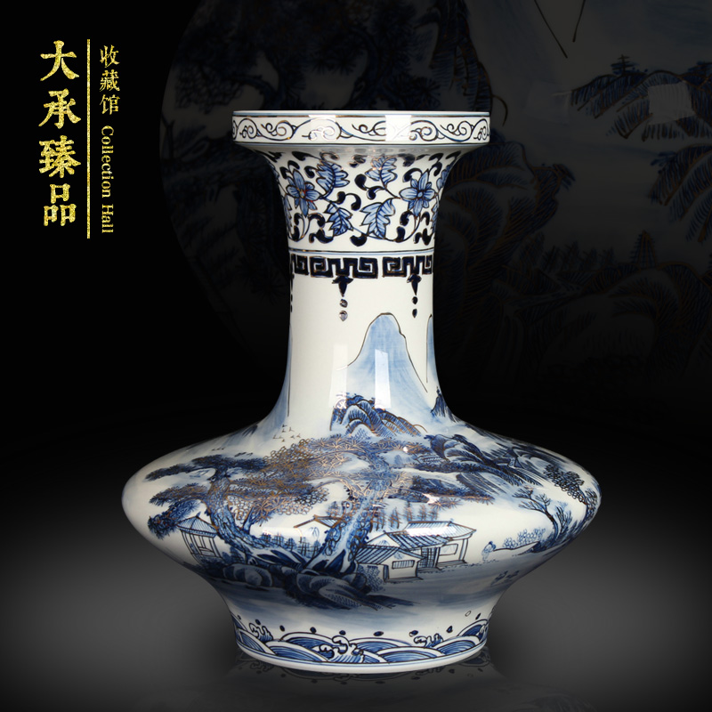 Hand made blue and white paint landscape of jingdezhen ceramics vase was a large collection of Chinese style household handicraft furnishing articles