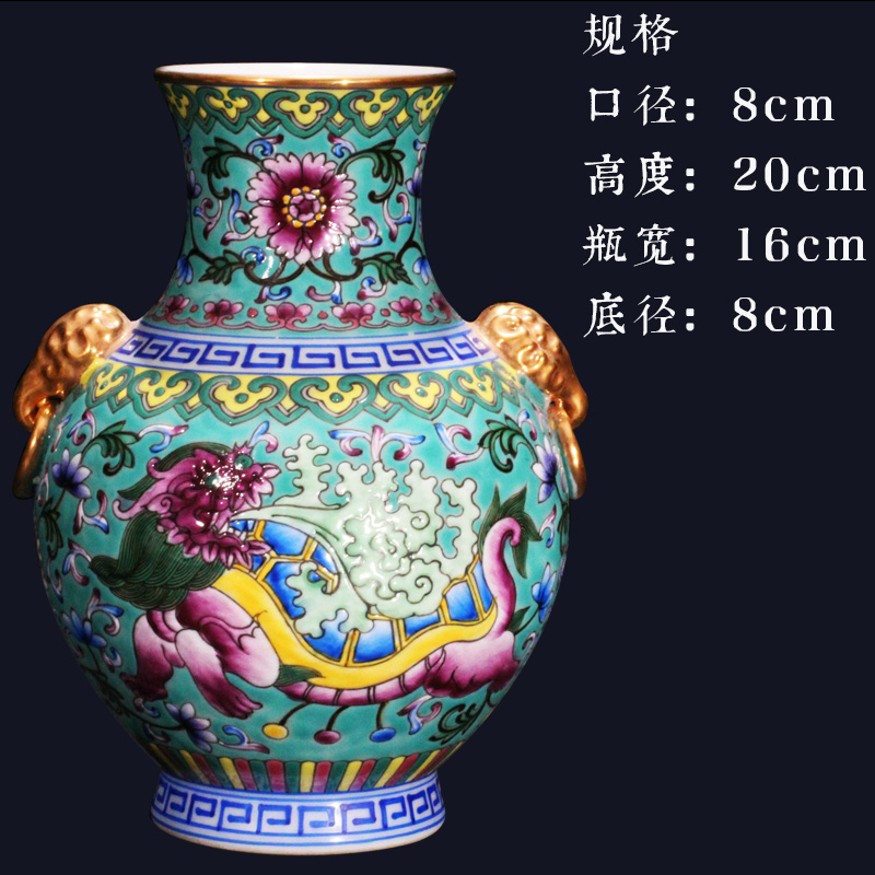 Jingdezhen antique vase furnishing articles hand - made green enamel enamel gold head Chinese study to collect the arts and crafts