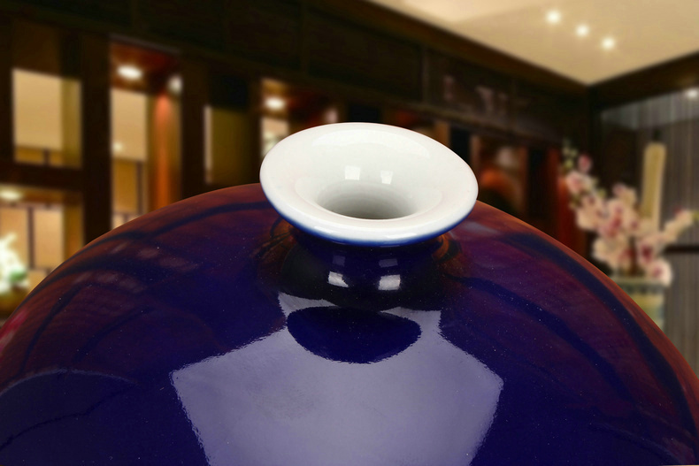 Jingdezhen ceramics high - end color glaze the blue glaze vase modern Chinese style classical study furnishing articles