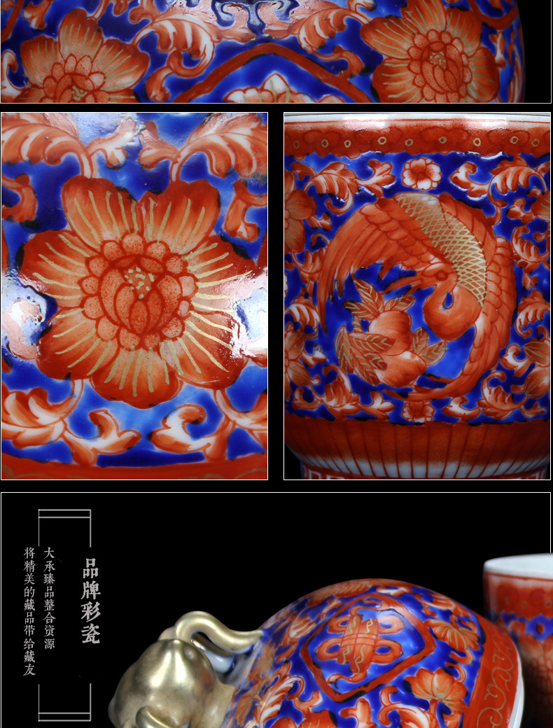 Jingdezhen ceramics red colored enamel spiders jinding phoenix and tank storage tank Chinese crafts collection