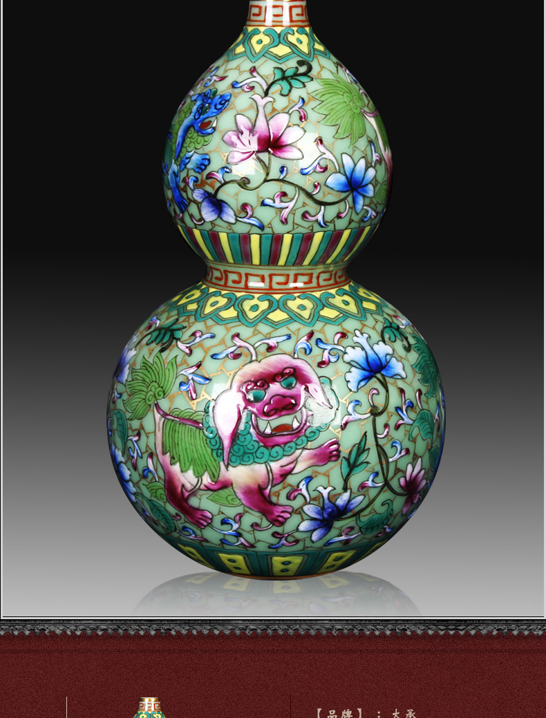 Antique hand - made jingdezhen ceramics enamel see colour green lion auspicious fuels the vase decoration craft collection furnishing articles