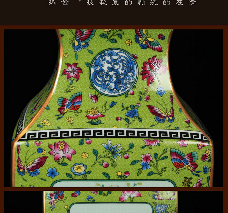 Jingdezhen archaize paint colored enamel grilled modern classical decorative pattern sifang crafts flower vase collection