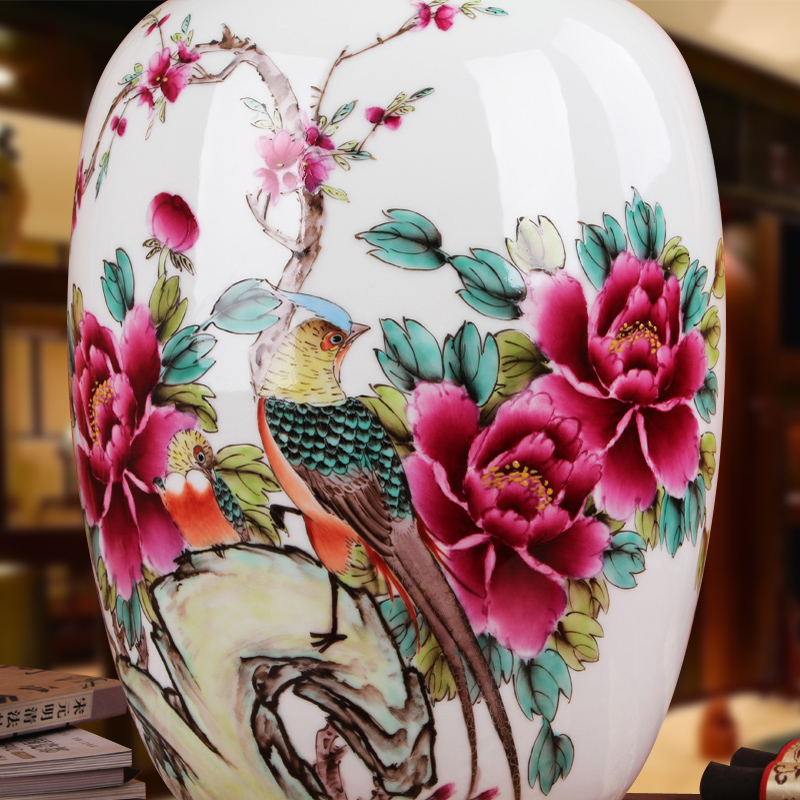 Xia Guoan vase high - grade hand - made works of jingdezhen ceramics powder enamel wealth vase peony flower notes don