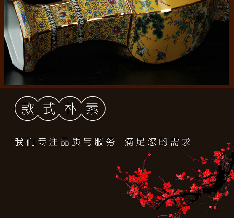 Jingdezhen ceramics enamel vase of flowers and birds painting gold phoenix six sides vase classical collection of home decoration