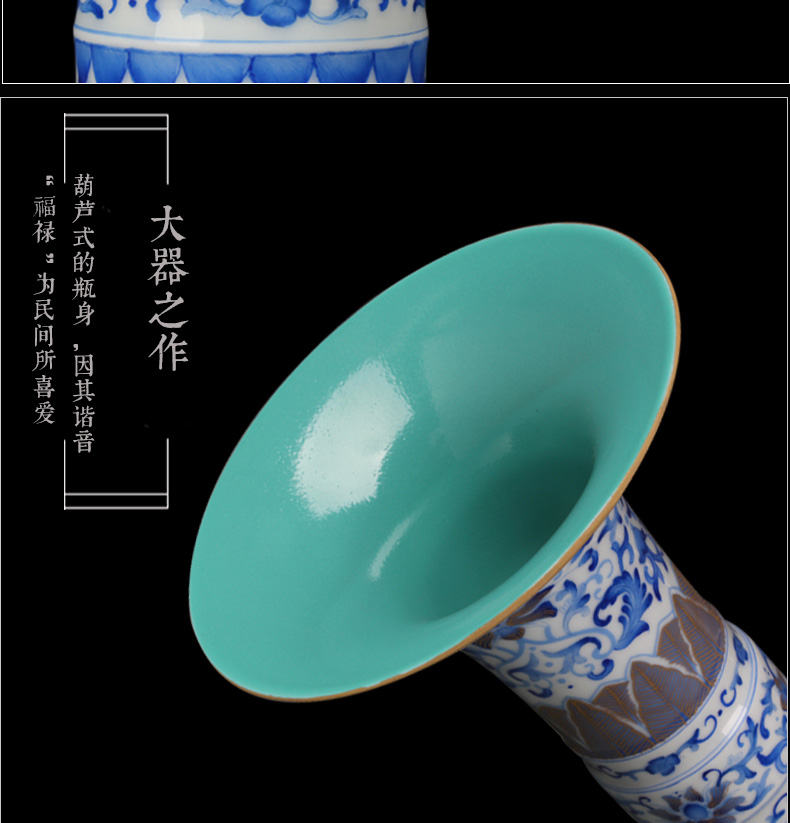 Jingdezhen ceramics vase furnishing articles collection process royal blue enamel tie up branches of the sitting room is the study of Chinese style household furnishing articles