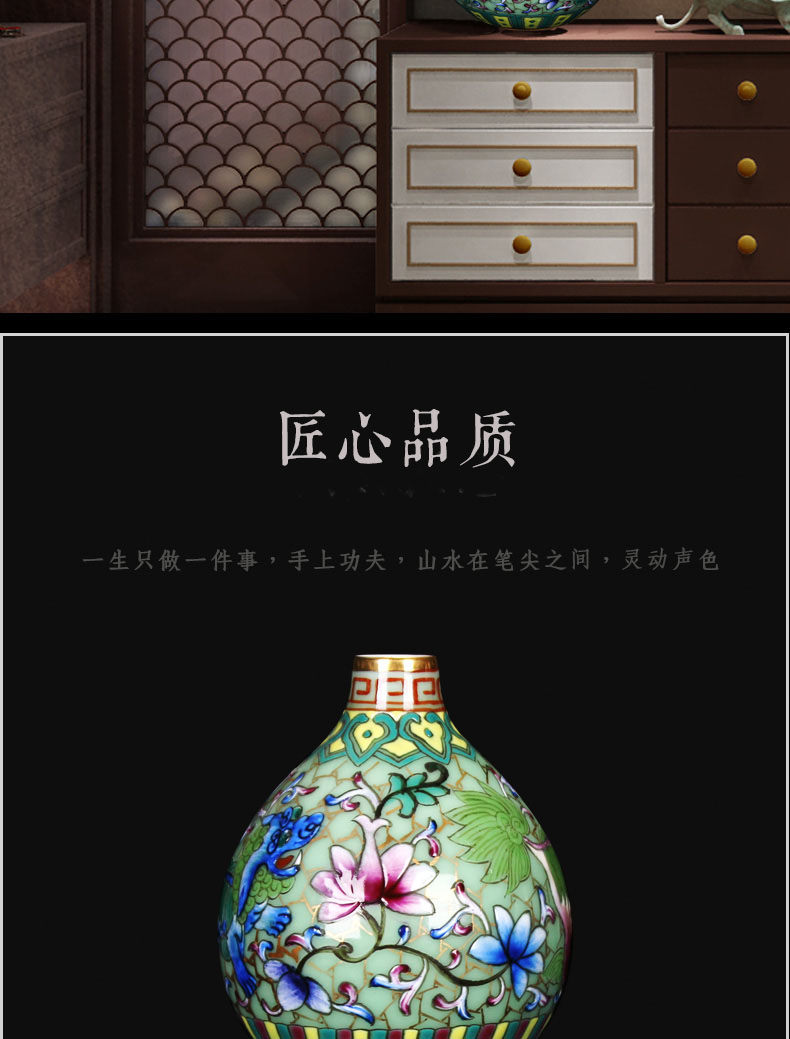 Antique hand - made jingdezhen ceramics enamel see colour green lion auspicious fuels the vase decoration craft collection furnishing articles
