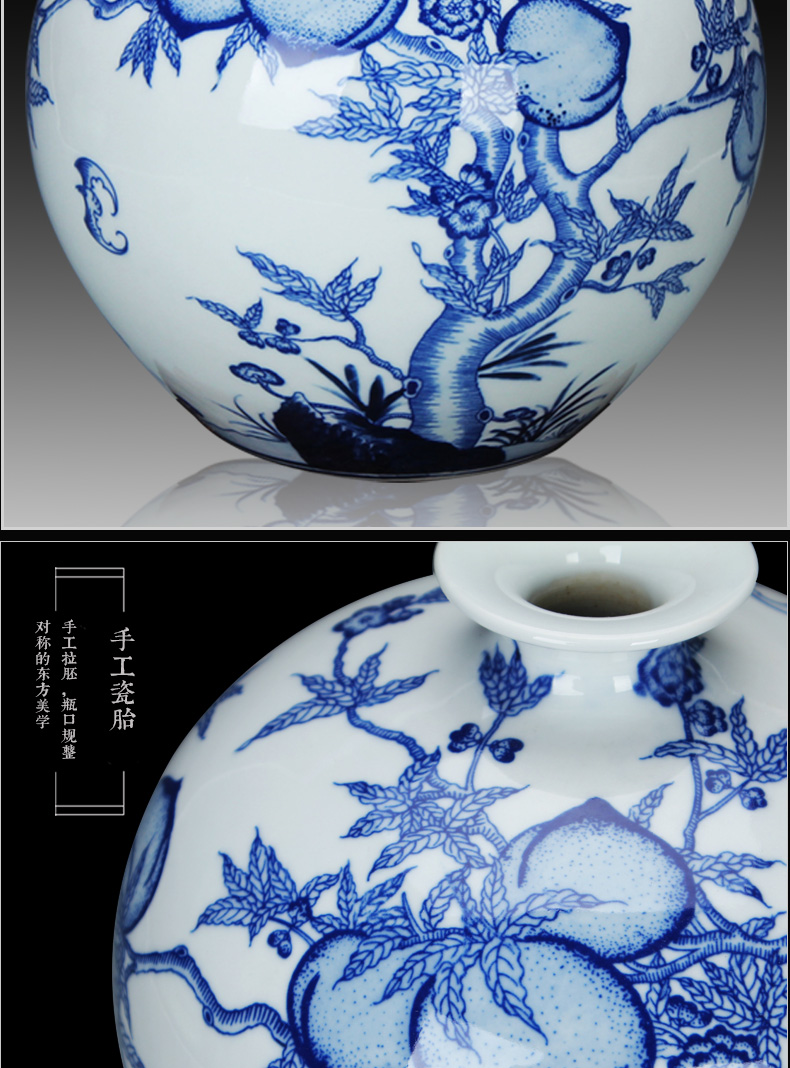 Jingdezhen blue and white peach antique hand - made ceramics vase pomegranate bottle small household decoration decoration furnishing articles