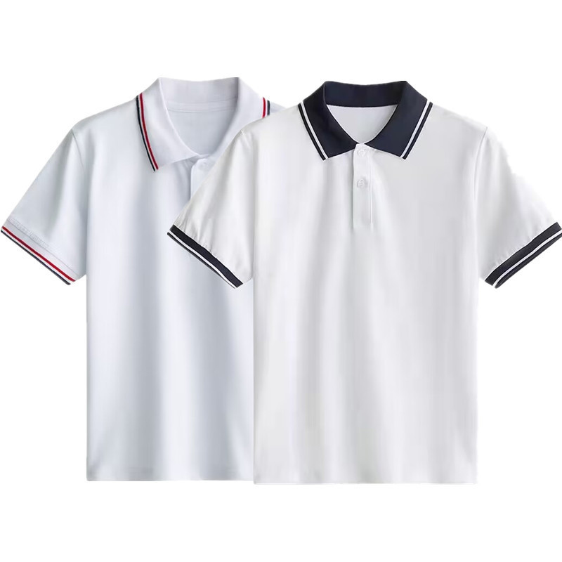 Short-Sleeved T-Shirts Worn under School Uniforms for Primary and Secondary School Students, Summer Casual White Tops for High School Students, Polo Shirts, High School Class Uniforms