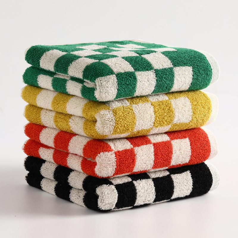 Checkerboard Pattern Towel, Pure Cotton, Face Wash, Household Use, 100% Cotton, for Women and Men, Couples, Absorbent, Bathing, Adult, 2026 Hot Sale