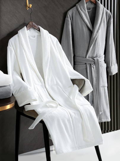 Five-star hotel bathrobes for men and women, adult high-end pure cotton absorbent bathrobes and pajamas 2025 new winter