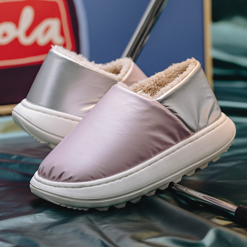 Down cotton slippers Women men thick-bottomed home home bag with plush couple Autumn and winter indoor warm winter