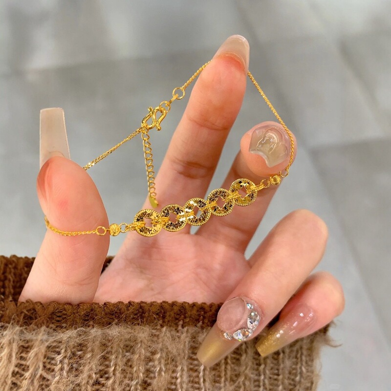 Pure Silver Bracelet with Five Emperors' Coins, Sparkling Ice-Like Money String, Gold-Colored Jewelry, New Chinese Style, Wealth Flowing In, New Model