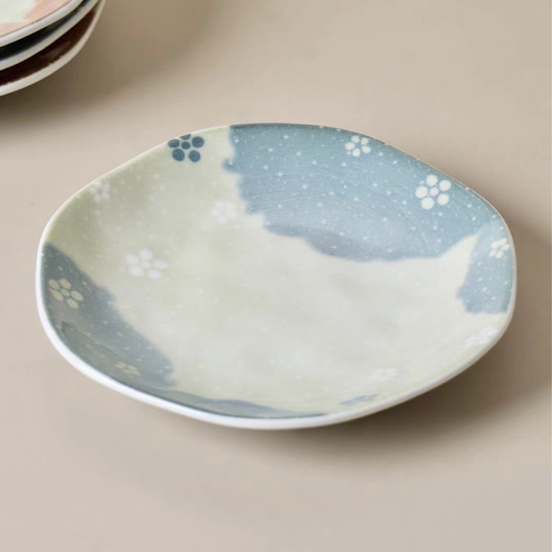Japanese Imported Ceramic Tableware Underglaze Color Hand-Painted Cat Plate Dish Japanese-Style Household Dish