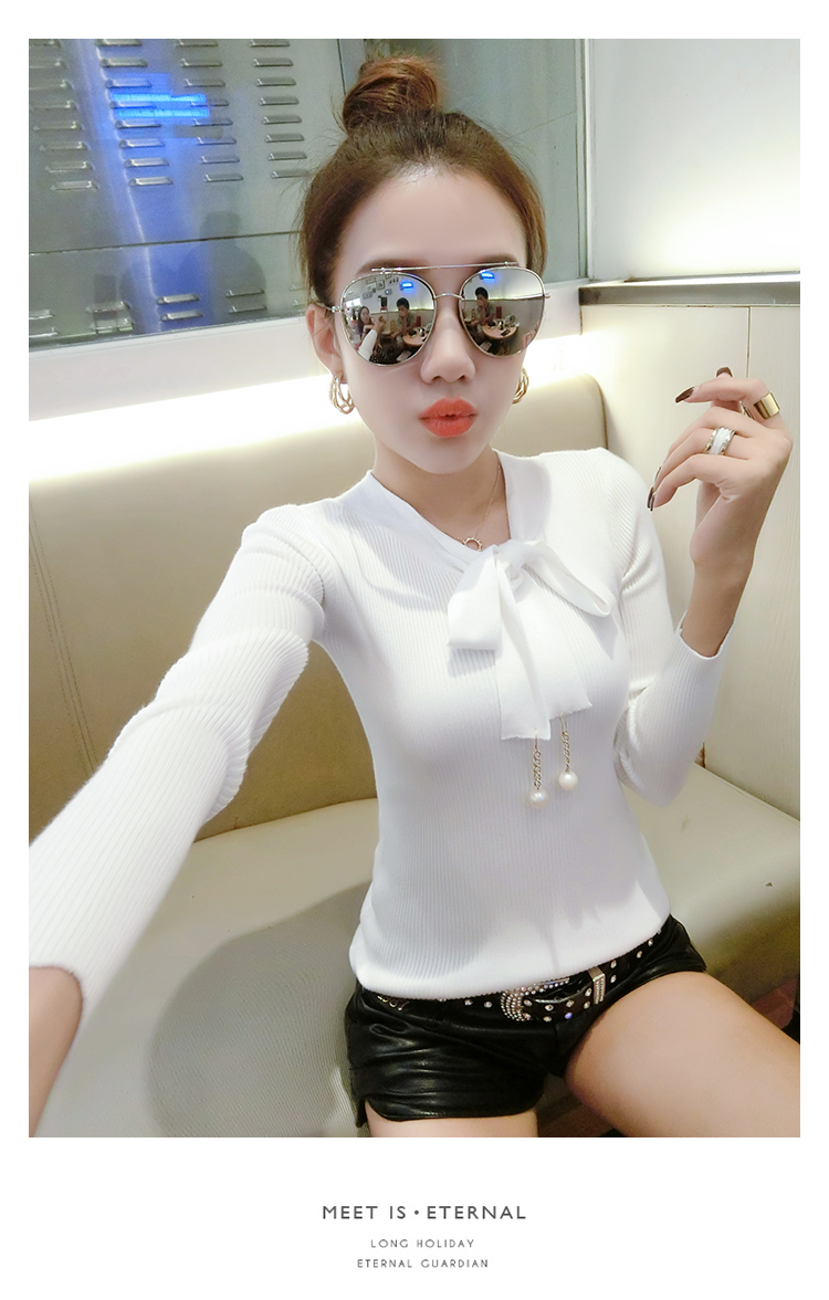 Mùa thu đông mới phiên bản Hàn Quốc của áo len cổ lọ dài tay hoang dã Áo len cổ chữ V dành cho nữ áo len nữ cổ tim tay dài