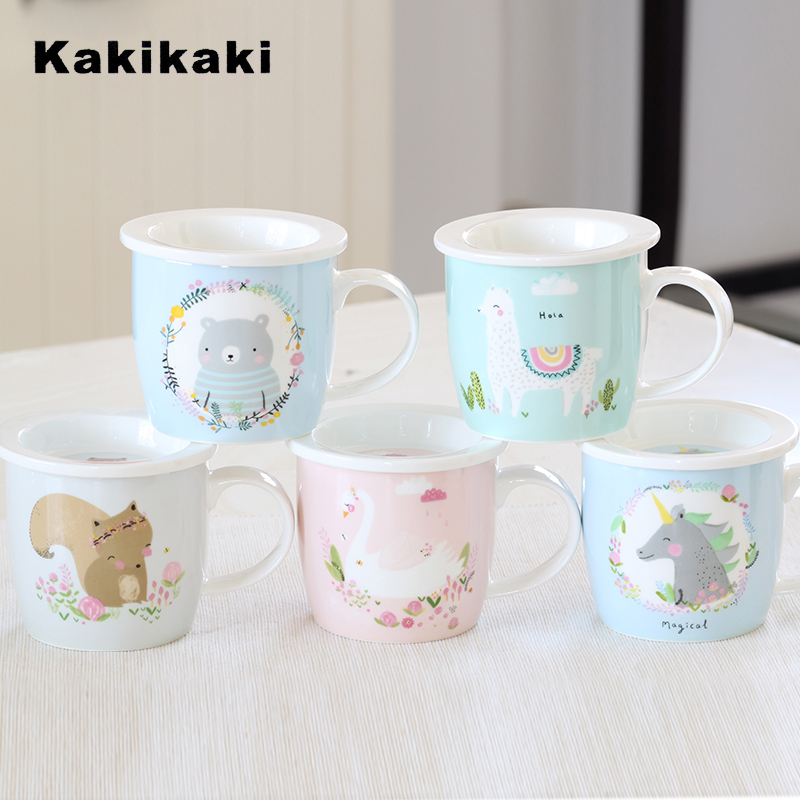 Kakikaki animal kingdom breakfast cup ceramic cups with cover with a cup of mercifully milk cup children 's milk cup