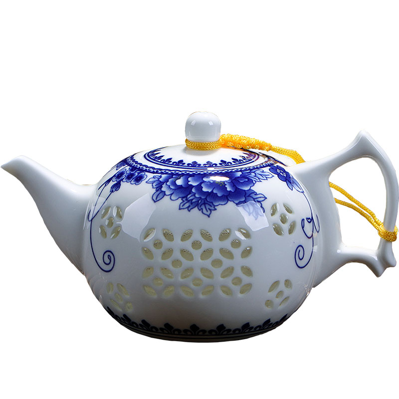 Blue and white porcelain ceramic teapot single pot home filtering small manual exquisite hollow out white porcelain jingdezhen tea kungfu
