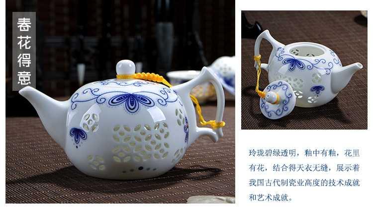 Blue and white porcelain ceramic teapot single pot home filtering small manual exquisite hollow out white porcelain jingdezhen tea kungfu