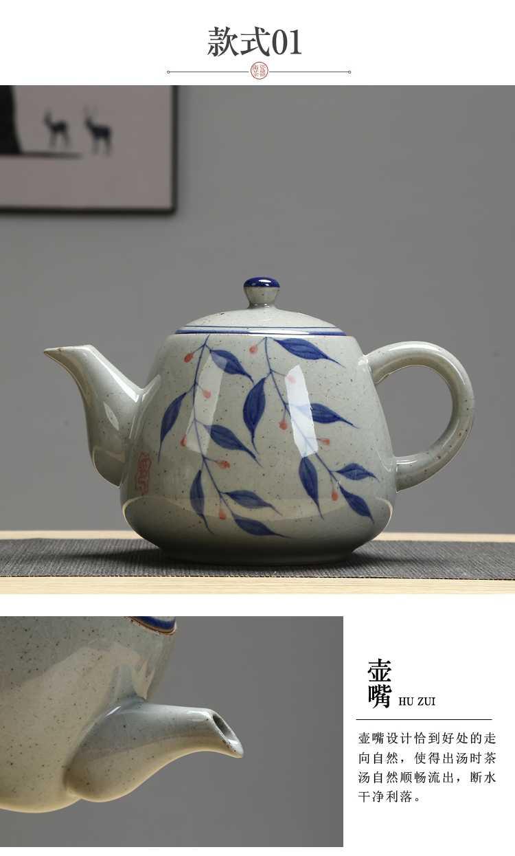 Big teapot retro hand - made ceramic handle type high temperature resistant of blue and white porcelain pot teapot 900 ml of the hotel restaurant