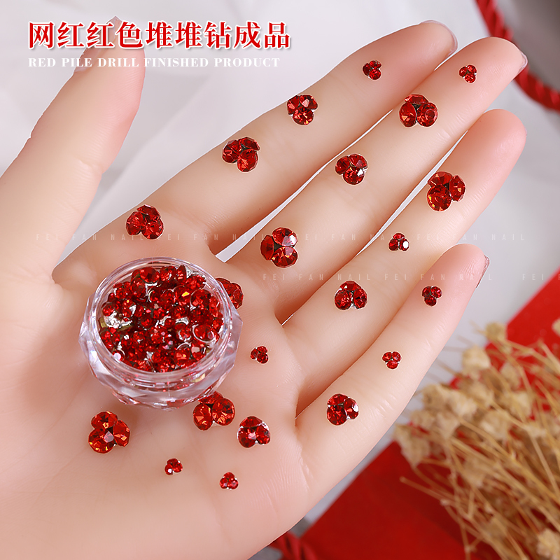 20 Pieces! Nail Art Rhinestone Decorations, Finished Nail Decorations, New Year Red Stacked Rhinestone Balls, Internet Celebrity Hot Item, Super Shiny Rhinestones