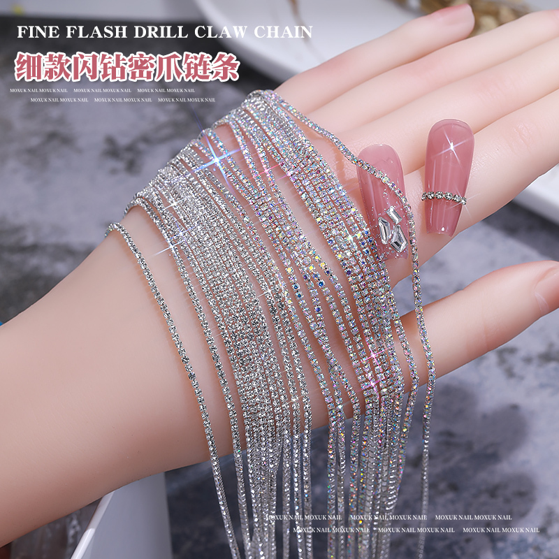 1m ! Internet-Famous Nail Art Accessories Claw Chain with Fine Chain, Super Shiny Rhinestones, Pearls, Silver Diamond Claw Chain 1m ! Internet-Famous Nail Art Accessories Claw Chain with Fine Chain, Super Shiny Rhinestones, Pearls, Silver Diamond Claw Chain