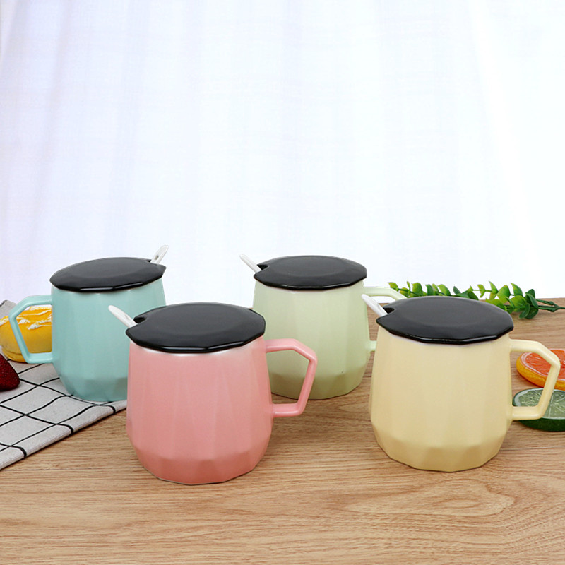 Diamond color porcelain cover cup with small spoon, dazzle see colour keller of coffee cup milk cup ceramic cup cup to cup