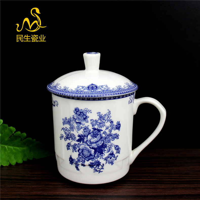 Blue roses minsheng industry ceramic keller cup glair pottery teacup party office cup with a cup of cup