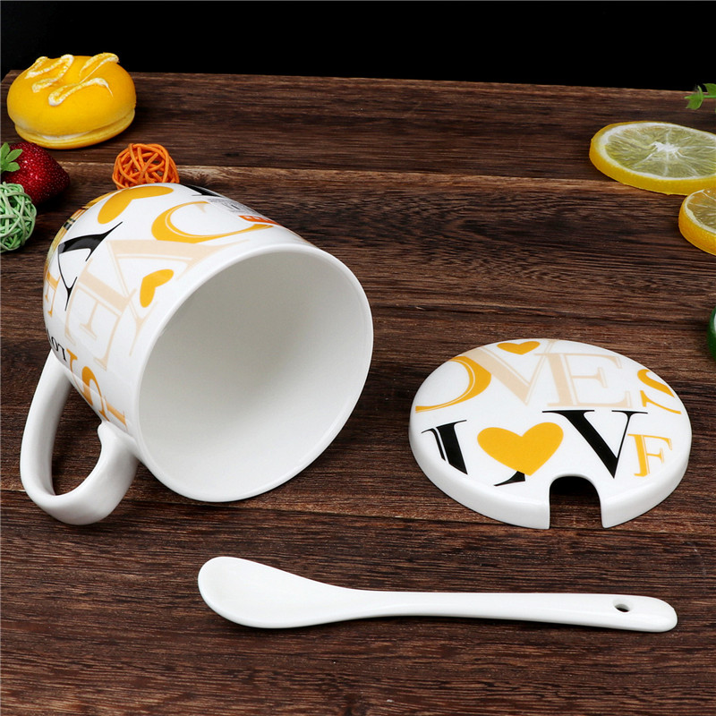 Ya cheng DE keller with spoon, ceramic cover letter a cup of coffee cup with small spoon, milk cup with a cup of tea cups water