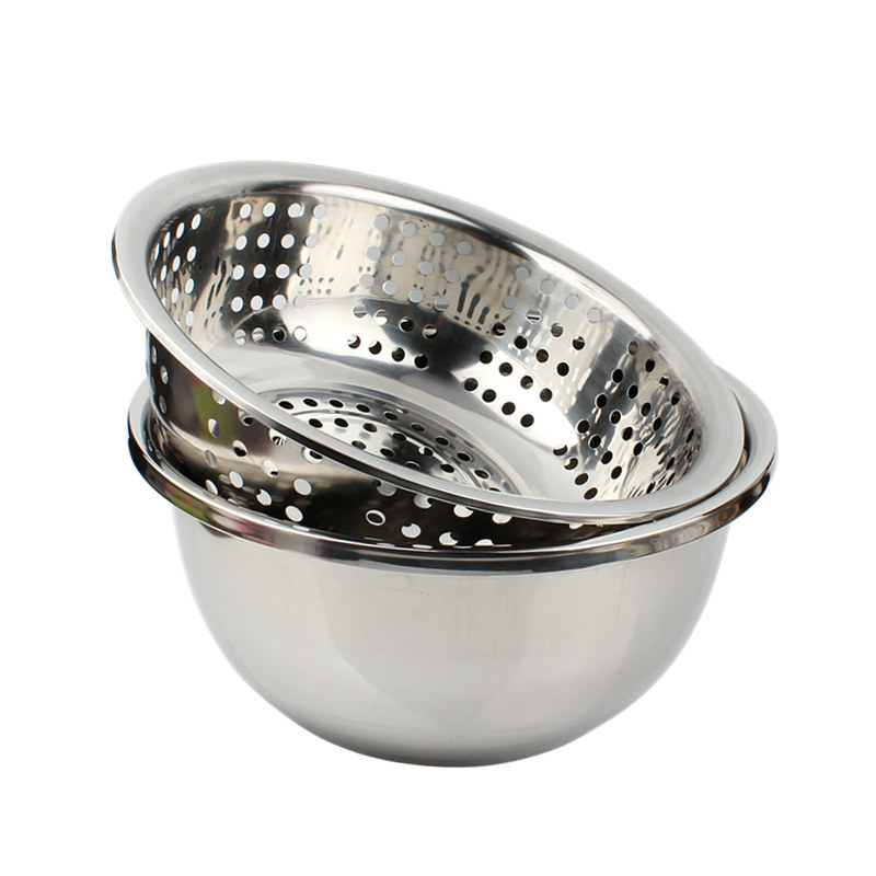 Thickened Stainless Steel Large Eyes Drain Basin Macroporous Drain Basin Wash Vegetable Basket Wash Basin Control Water Basin Naughty Basket Commercial Large Basin