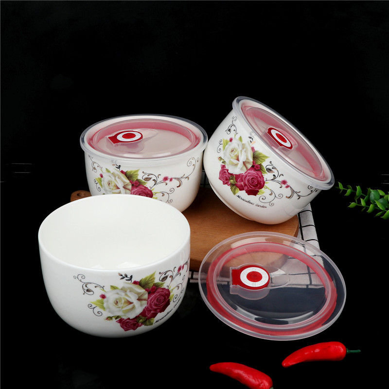 Preservation bowl three - piece rainbow such as bowl with cover mercifully deepen ceramic bowl of instant noodles household tableware special - purpose microwave lunch box