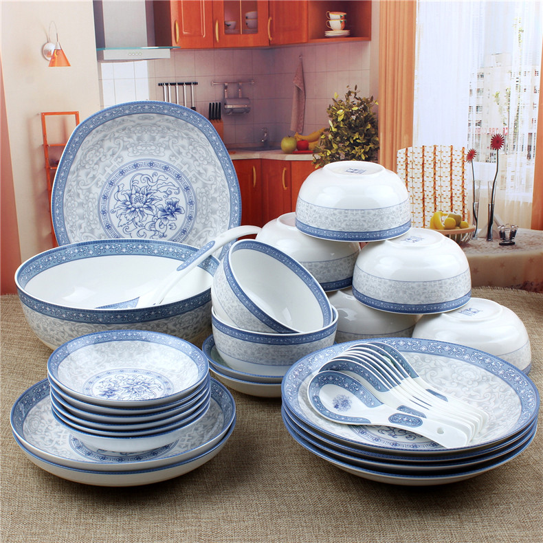 Package YouMin raw ceramic gift set tableware prosperous garden 35 sets to use plates spoonful of soup bowl eight people with tableware