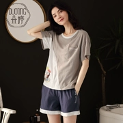 Bộ đồ ngủ thể thao Duo Ting nữ mùa hè cotton ngắn tay đơn giản dịch vụ tại nhà cotton mùa hè mỏng phần dịch vụ nhà phù hợp - Nam giới