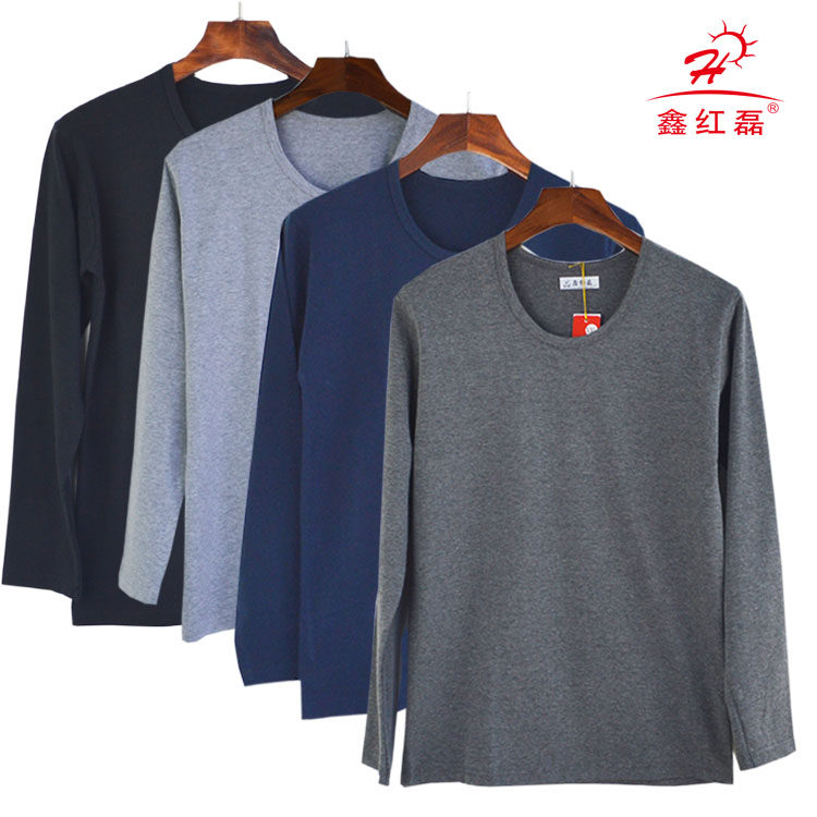 Pure Cotton Men's Low Collar Single Piece Autumn Coat Round Collar Workout Mid Aged Thin Blouse Blouse Blouse Sweater Underwear