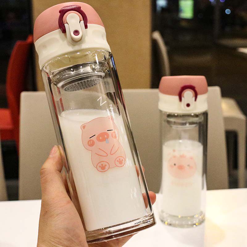 Double-layer glass cup with tea partition leak-proof and heat-resistant portable tea cup Korean version of the simple anti-scalding girl student flower tea cup