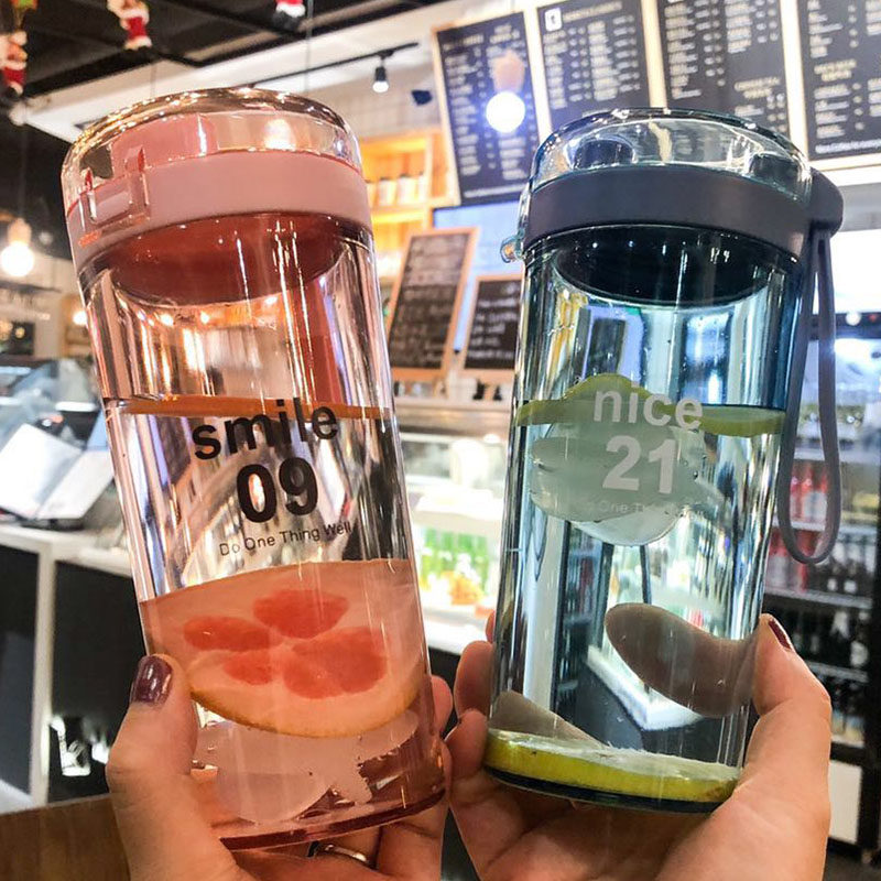 Korean Edition Men And Women Fresh Rocking Cup Cute Portable Sports Water Cup Fitness Lemon Cup Student Plastic With Hand Cups