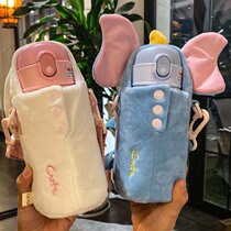 Flannel cover Childrens Suction Cup Double Cover 316 Stainless Steel Vacuum Thermos Cup Cute Portable Cross Student Kettle