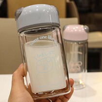 New cartoon double-layer glass ins style simple water Cup Net red heat-resistant cute hand Cup leak-proof