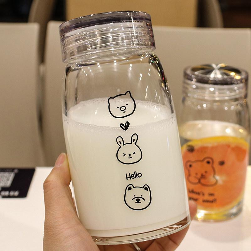 ins water cup minima portable glass cup student male and female couples office tea cup ins cute milk mug anti-leak