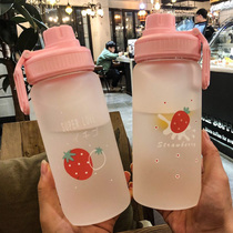 Large Capacity Korean Version Trend With Straw Water Glass Female Frosted Glass Cups Students Creative Cute Minimalist Portable Cups