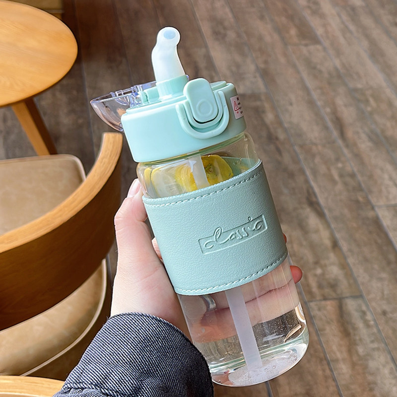 Glass straw cup female high face value maternal mugs brief frescoes lovers office water glass large capacity