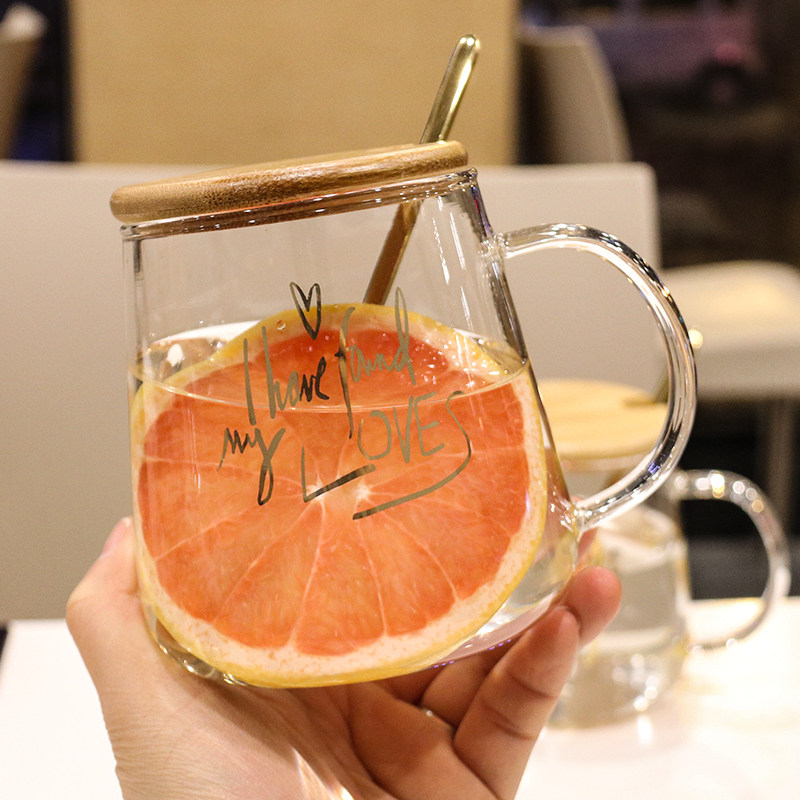 Large-capacity glass cup ins heat-resistant water cup ladies household with lid spoon coffee cup simple oatmeal breakfast cup