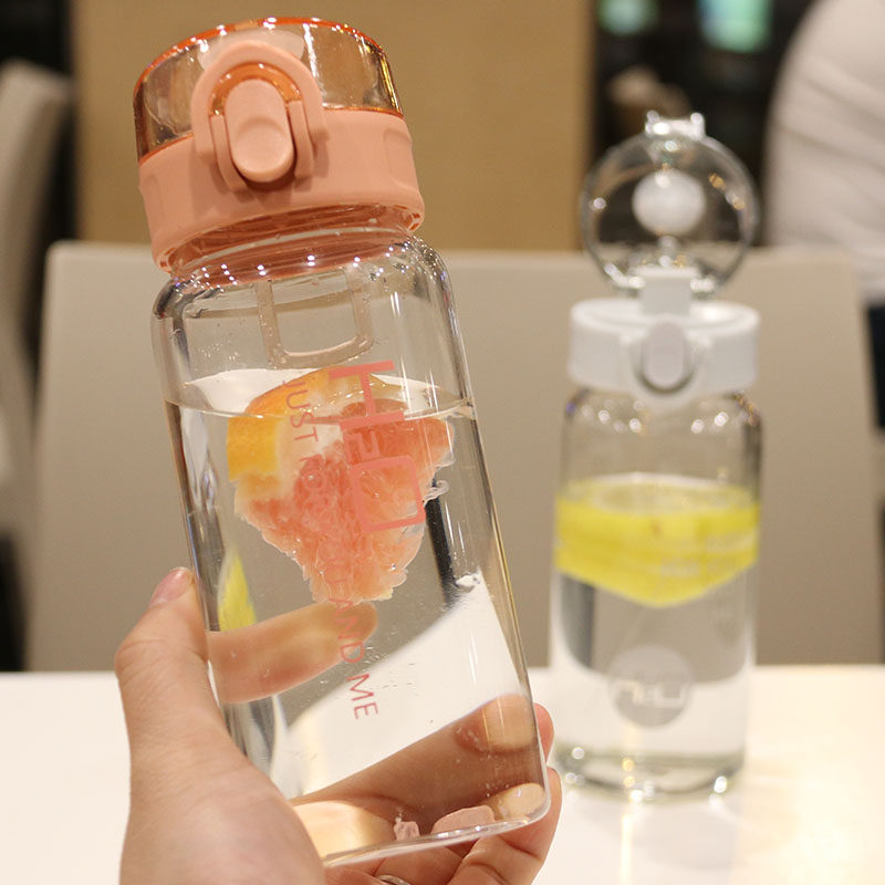 Korean version of simple transparent heat-resistant glass creative bouncing cover direct drinking cup Student couple outdoor casual cup