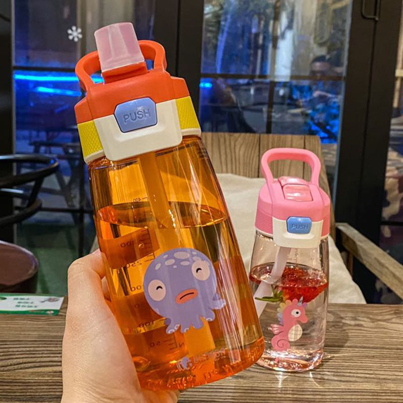 Duckbill straw cup Adult portable ins cute outdoor sports water cup Student children with scale plastic cup